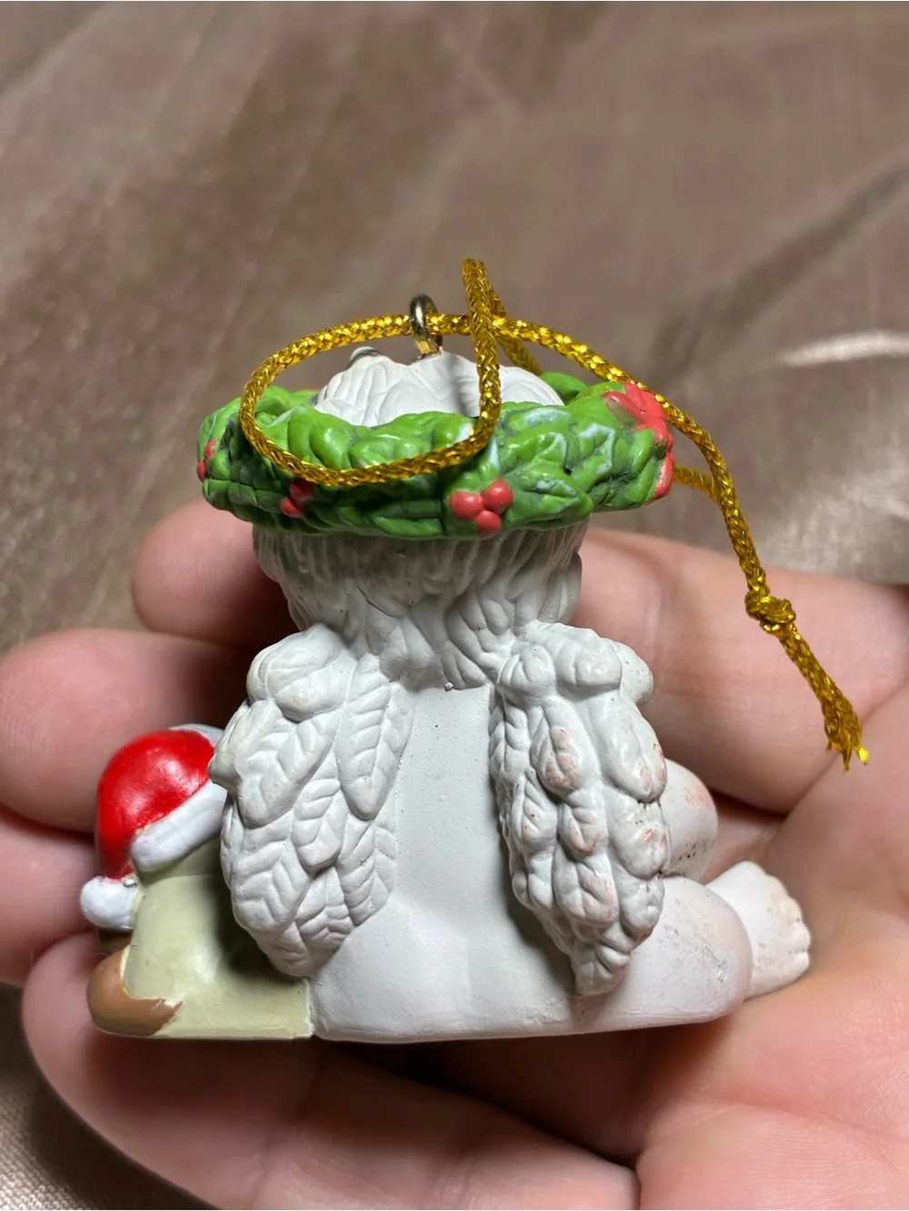 Dreamcycles White Cherub CHRISTMAS Holiday Ornament - with a puppy